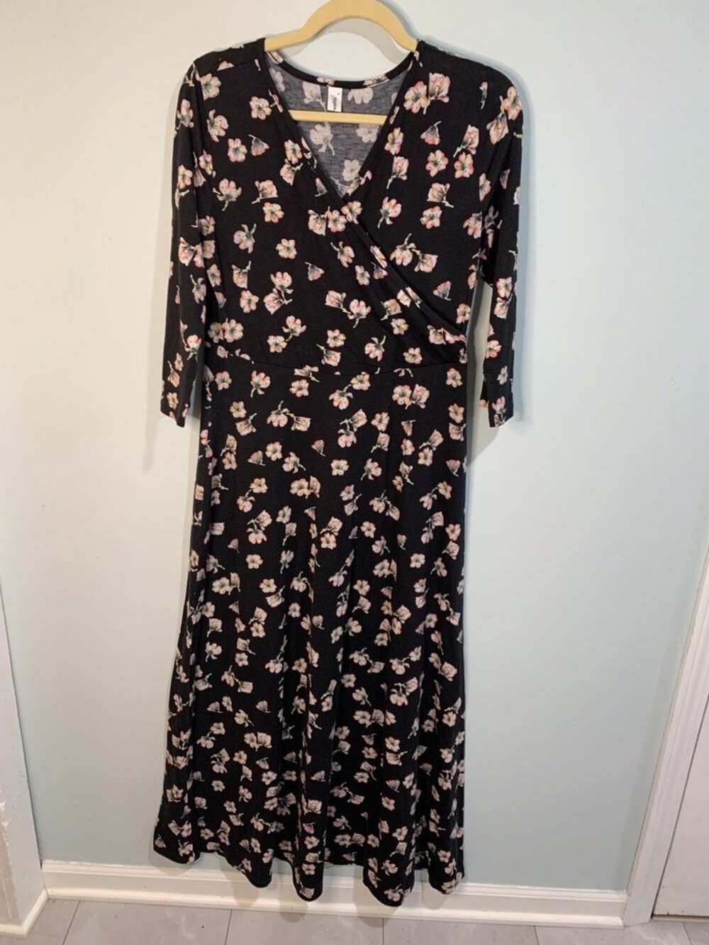 Aphratti Floral Wrap Dress Women Long Sleeve Midi Black Pink Fit & Flare